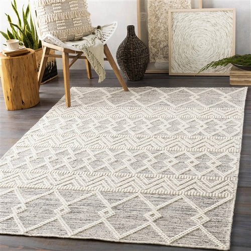 9-ft. x 12-ft. Hand Woven Wool Blend Grey Beige Ivory Persian Style Area Rug image 0