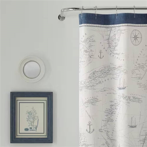 72-inch Cotton Shower Curtain with Florida Keys Ship Map Pattern image 3