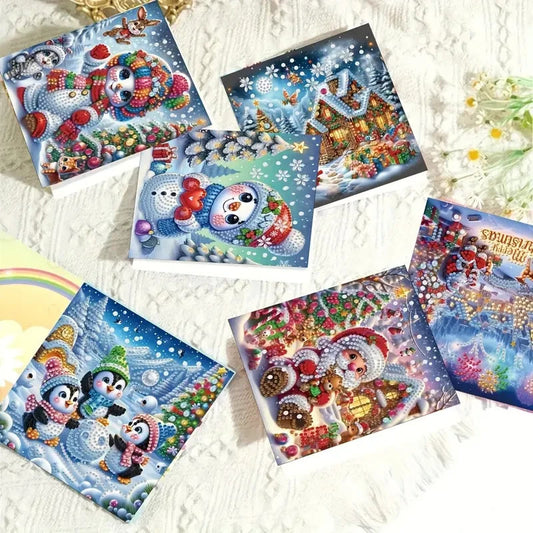 6 Christmas Snowman and Santa Greeting Cards Handmade COMPLETED & SEALED