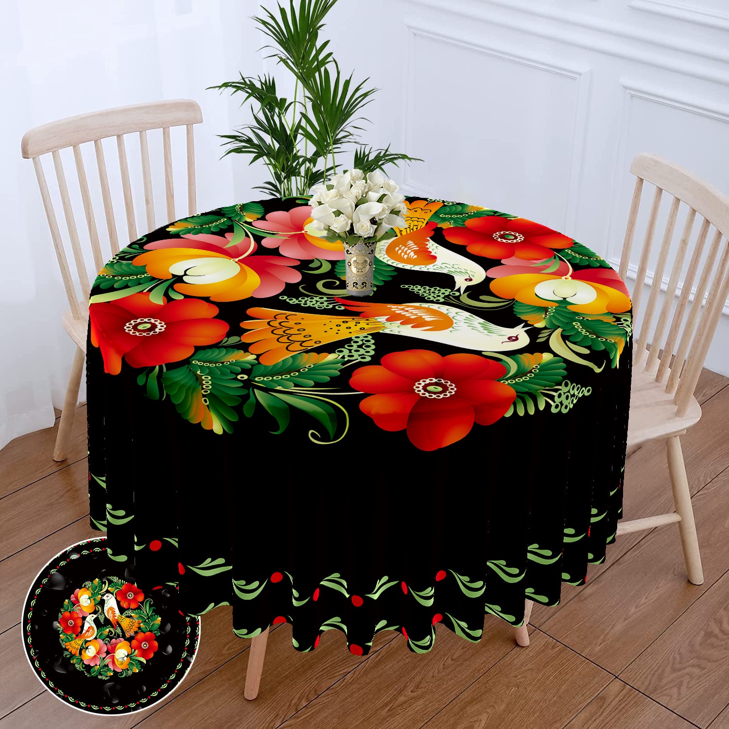 1PC Round Tablecloth with Floral Plant Waterproof Colored Dining Table Cover Mul image 7