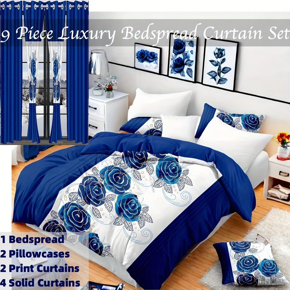 9pcs In A Bag Thick Touch Bed Cover Curtain Set, Upgraded Luxury Bedspread Set,  image 6