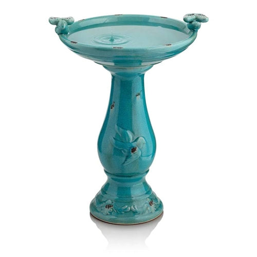 Outdoor Turquoise Blue Ceramic Birdbath image 0