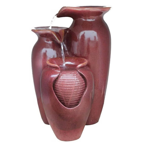 Outdoor Garden Patio 3-Tier Burgundy Red Ceramic-Look Polyresin Water Fountain image 0