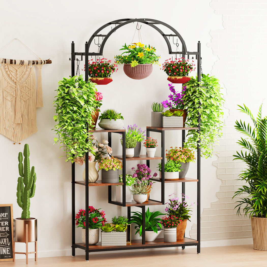 Tall Arched Metal Flower Display Shelf Garden Flower Rack Decorative Display She image 0
