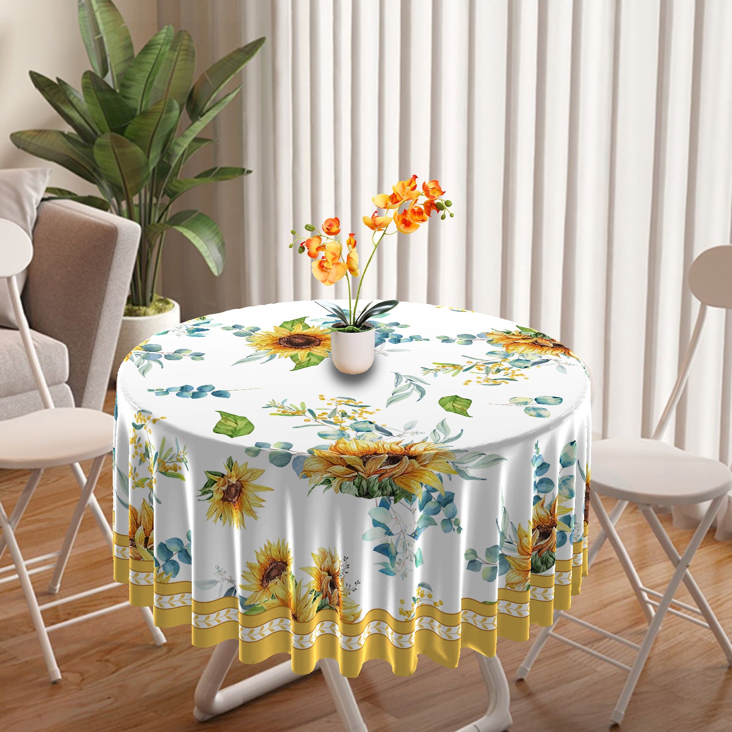 1PC Round Tablecloth with Floral Plant Waterproof Colored Dining Table Cover Mul image 1