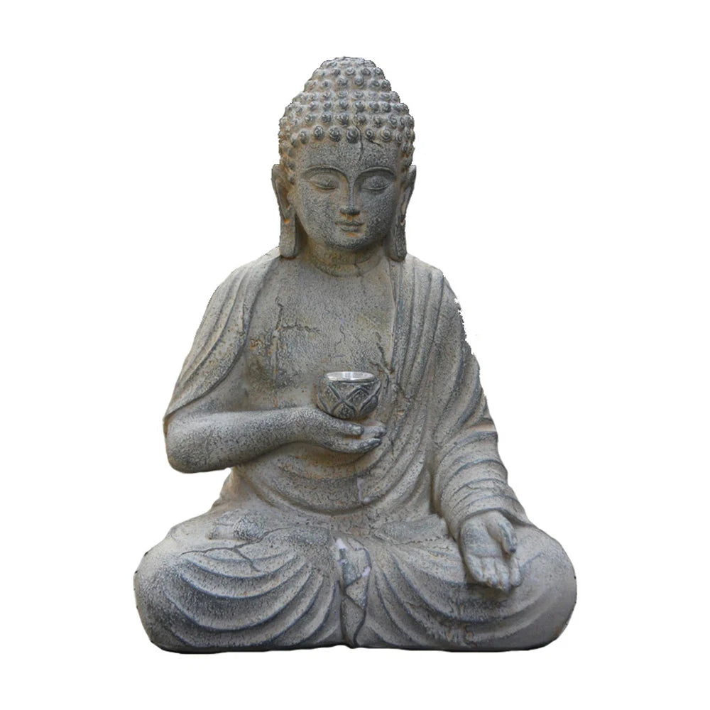 Resin Solar Buddha Statue Sculpture Garden Decor Light Zen Asian Japanese Garden image 4