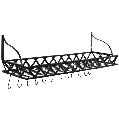 Black Metal Rectangular Wall Mounted Kitchen Pot Rack with 12 Hanging Hooks image 2