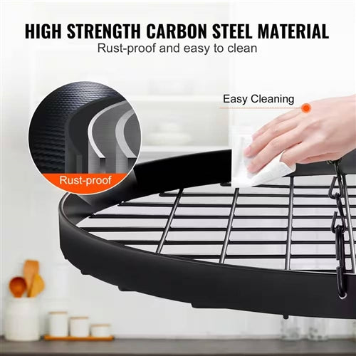 Black Carbon Steel Ceiling Mount Oval Hanging Kitchen Pot Rack with 12 Hooks image 4