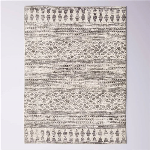 Grey Ivory Chevron Stripe Geometric Boho Style Area Rug image 1