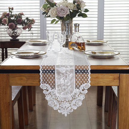 European Embroidery Fine Lace White Simple Coffee Table Runner Mats Flag French  image 6
