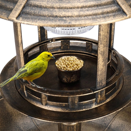 Outdoor Garden Birdbath in Bronze Finish with Solar Light image 1