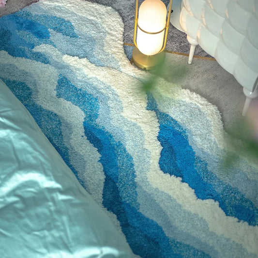 Aesthetic Wave Rug Creative Tufting Antislip Bathroom Carpet Ocean Sea Tufted Ca image 0