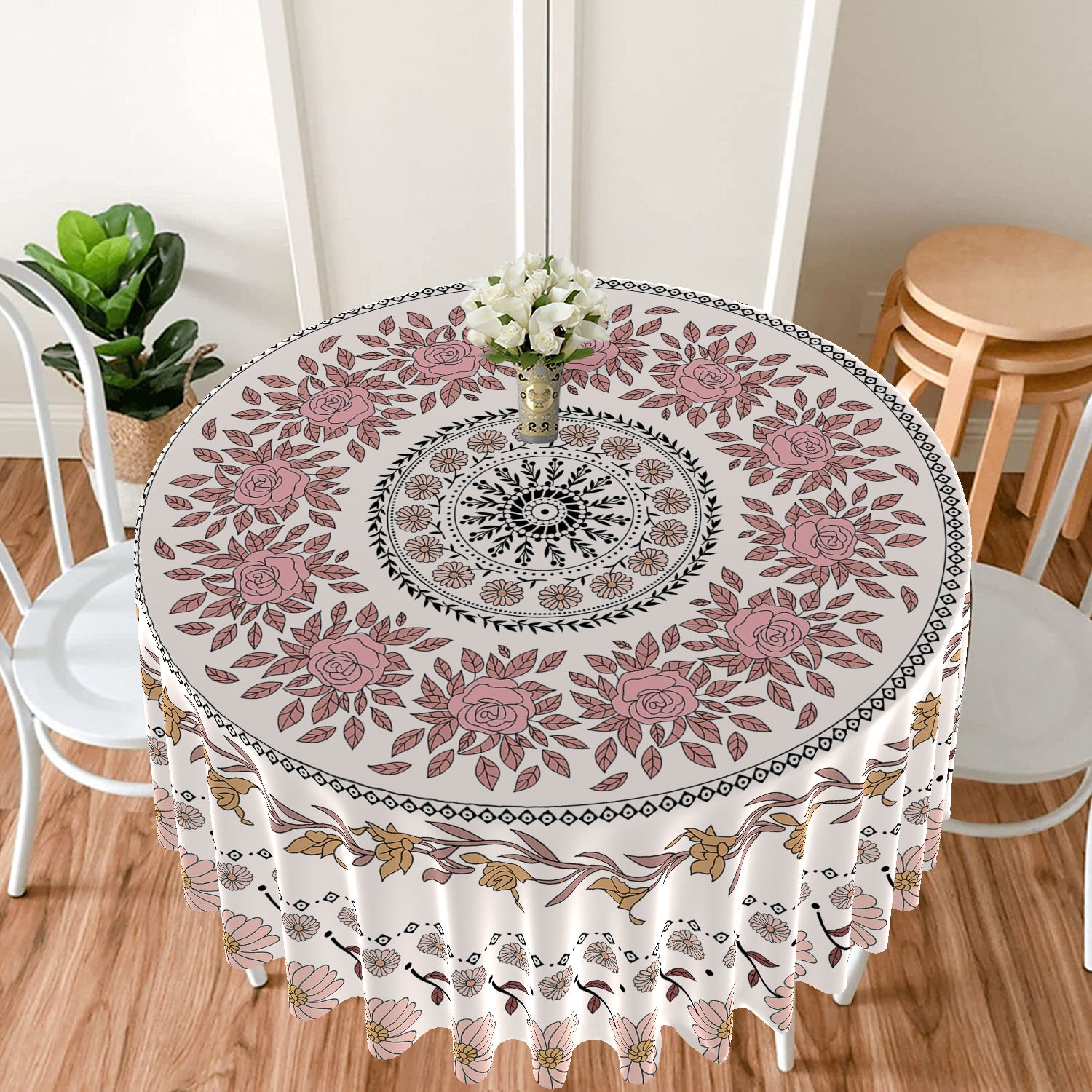 1PC Round Tablecloth with Floral Plant Waterproof Colored Dining Table Cover Mul image 9