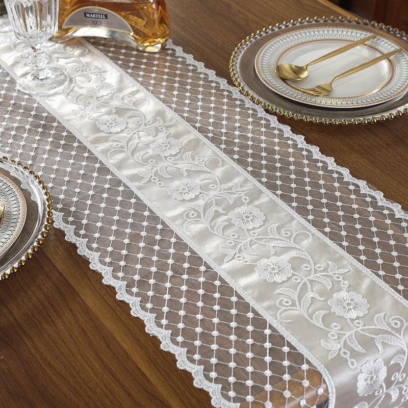 European Embroidery Fine Lace White Simple Coffee Table Runner Mats Flag French  image 4