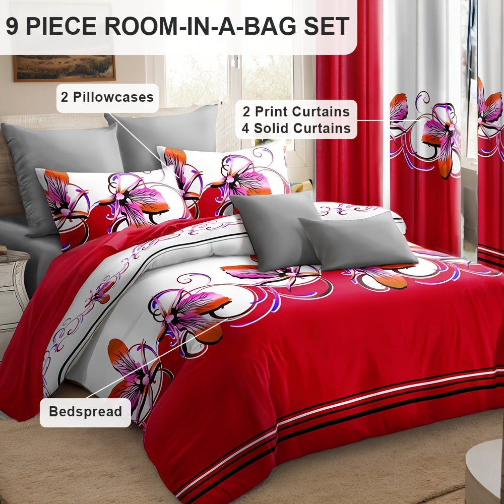 9pcs In A Bag Thick Touch Bed Cover Curtain Set, Upgraded Luxury Bedspread Set,  image 9
