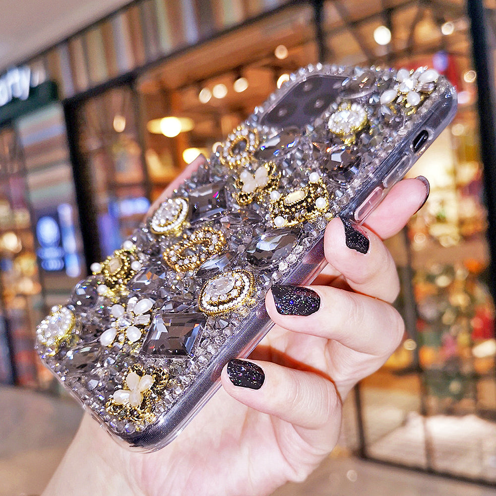 Retro Gem Pearl Flower Bling Rhinestone Customized Phone Case Diamond Cover for  image 3