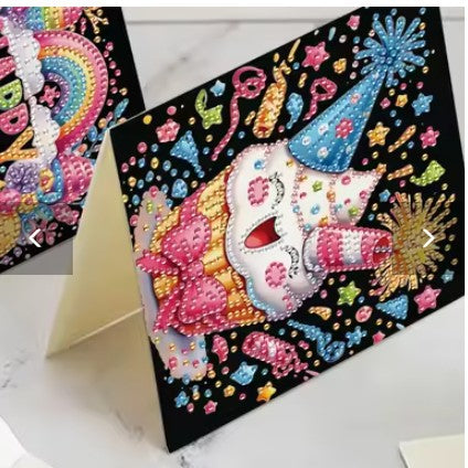 6 Unique Happy Birthday Cake Greeting Card Diamond Jewel Art COMPLETED image 2