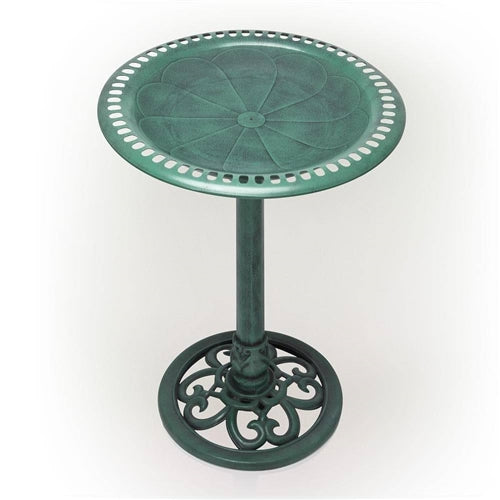 Outdoor Garden Bird Bath Bowl with Stand in Green Bronze Finish image 2