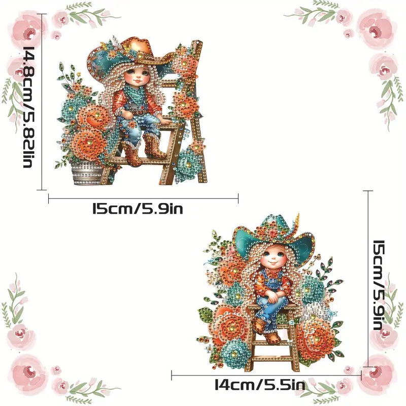 2 Hanging Cowgirls Diamond Jewel Art Decor Set Completed image 3