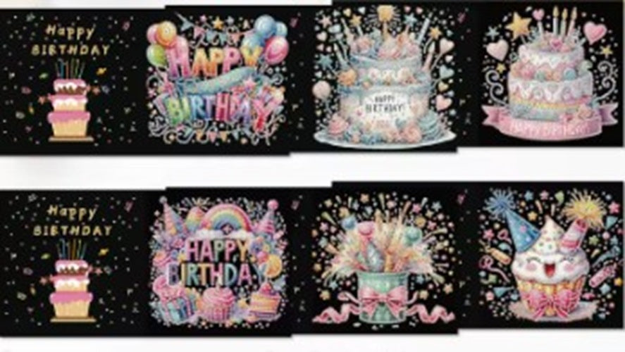 6 Unique Happy Birthday Cake Greeting Card Diamond Jewel Art COMPLETED image 4
