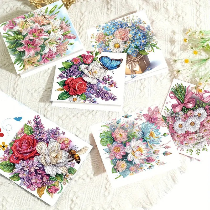 4 Vibrant Note Floral Greeting Cards Jewel Art COMPLETE U CHOOSE image 5