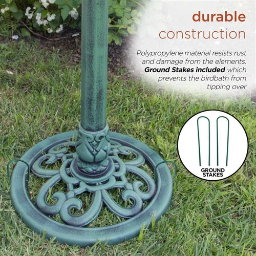 Outdoor Garden Bird Bath Bowl with Stand in Green Bronze Finish image 3