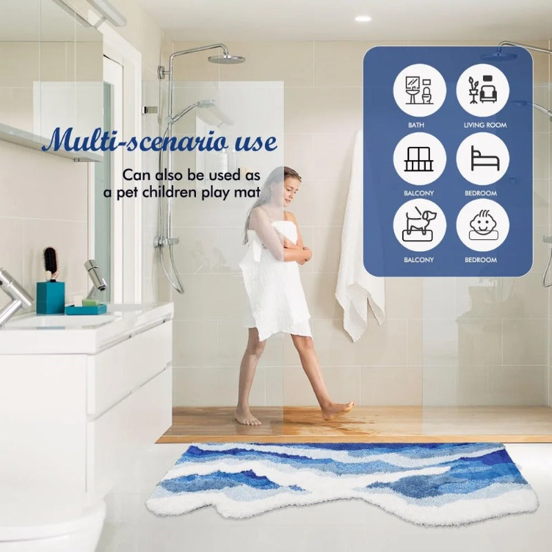 Aesthetic Wave Rug Creative Tufting Antislip Bathroom Carpet Ocean Sea Tufted Ca image 3