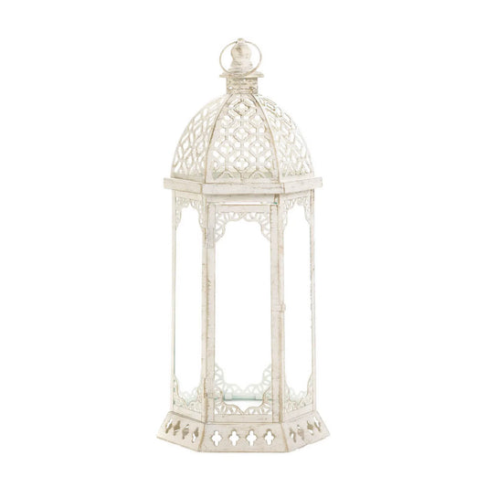 Graceful Distressed White Large  Lantern