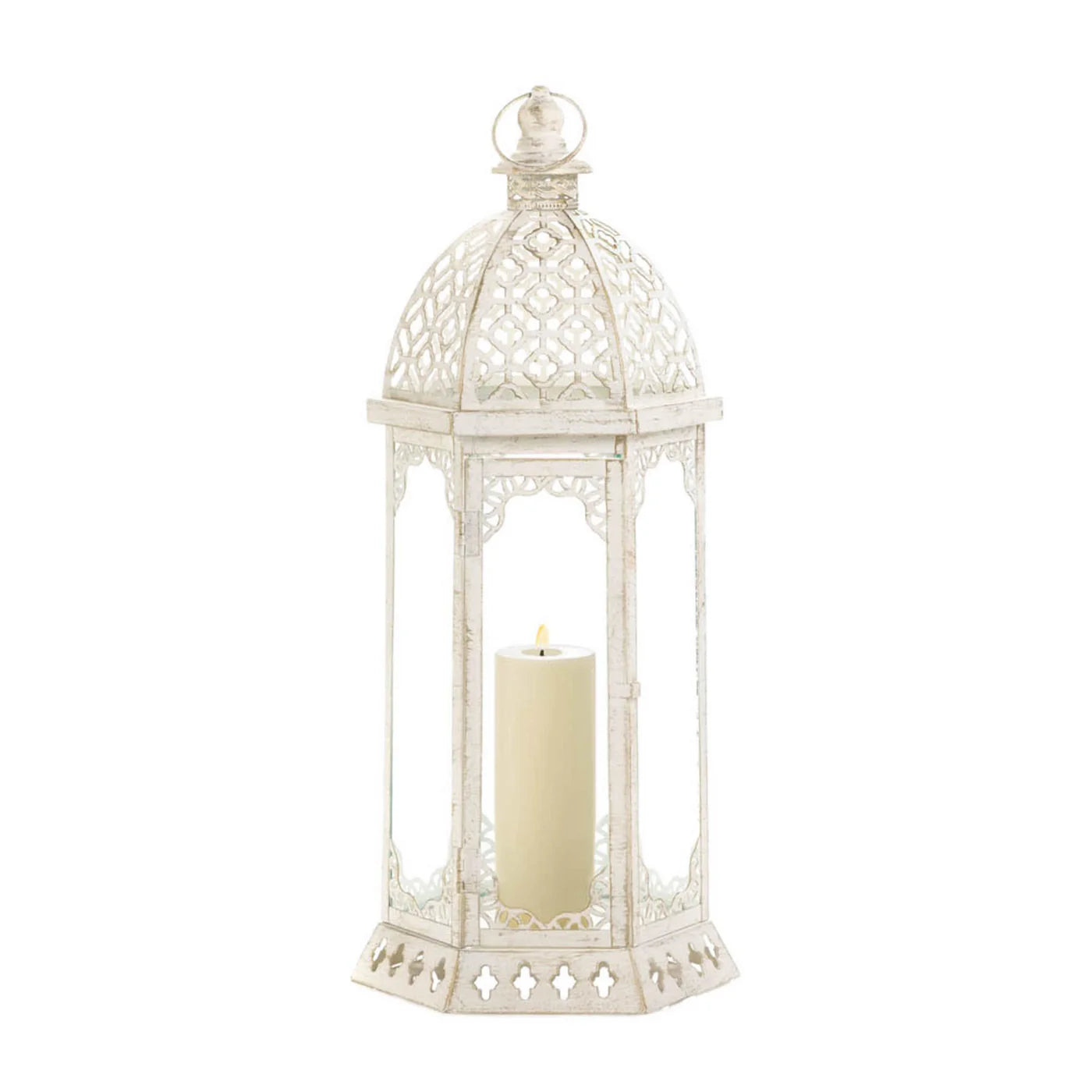 Graceful Distressed White Large  Lantern