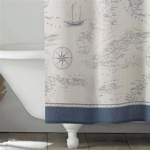 72-inch Cotton Shower Curtain with Florida Keys Ship Map Pattern image 2