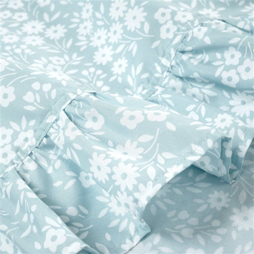 Polyester Blue Ruffle Floral 6 Piece Sheet Set image 2