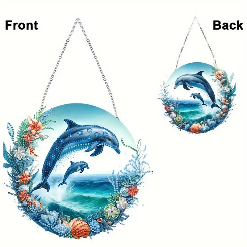 Dolphins Hanging Acrylic Diamond Jewel Art Double-Sided Decor COMPLETED SEALED image 4