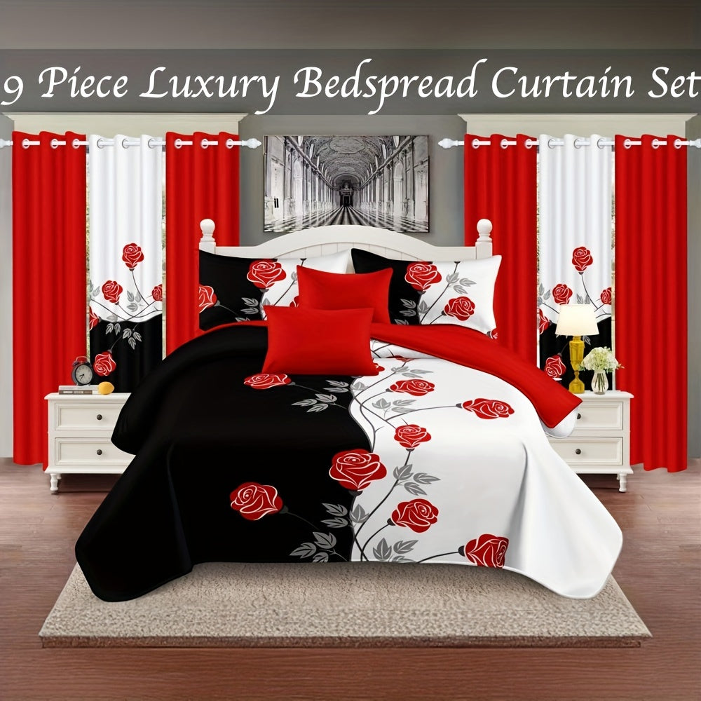 9pcs In A Bag Thick Touch Bed Cover Curtain Set, Upgraded Luxury Bedspread Set,  image 12