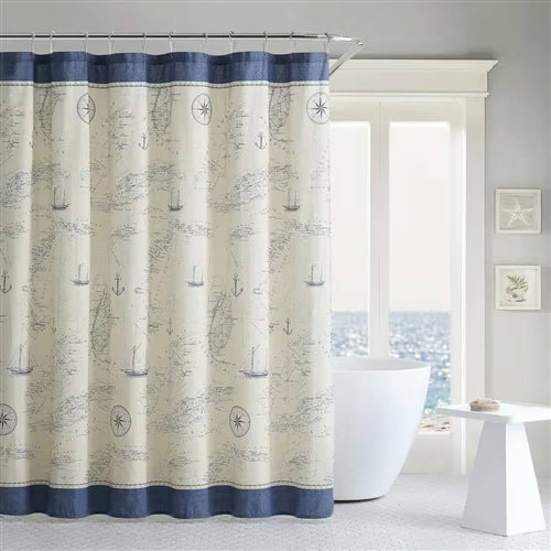 72-inch Cotton Shower Curtain with Florida Keys Ship Map Pattern image 0