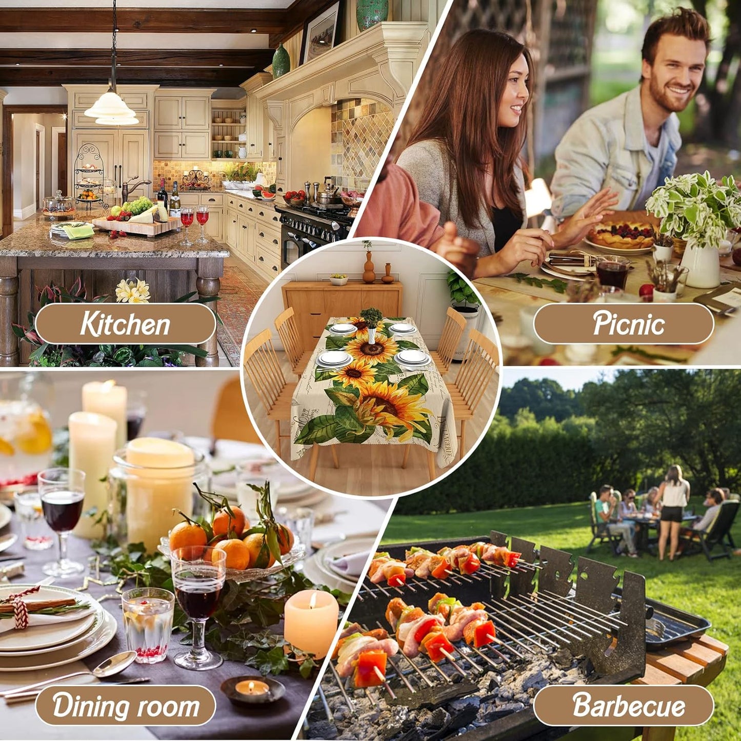 Sunflower Rectangle Tablecloths Yellow Flowers Leaves Printed Table Cloth for Fa image 3