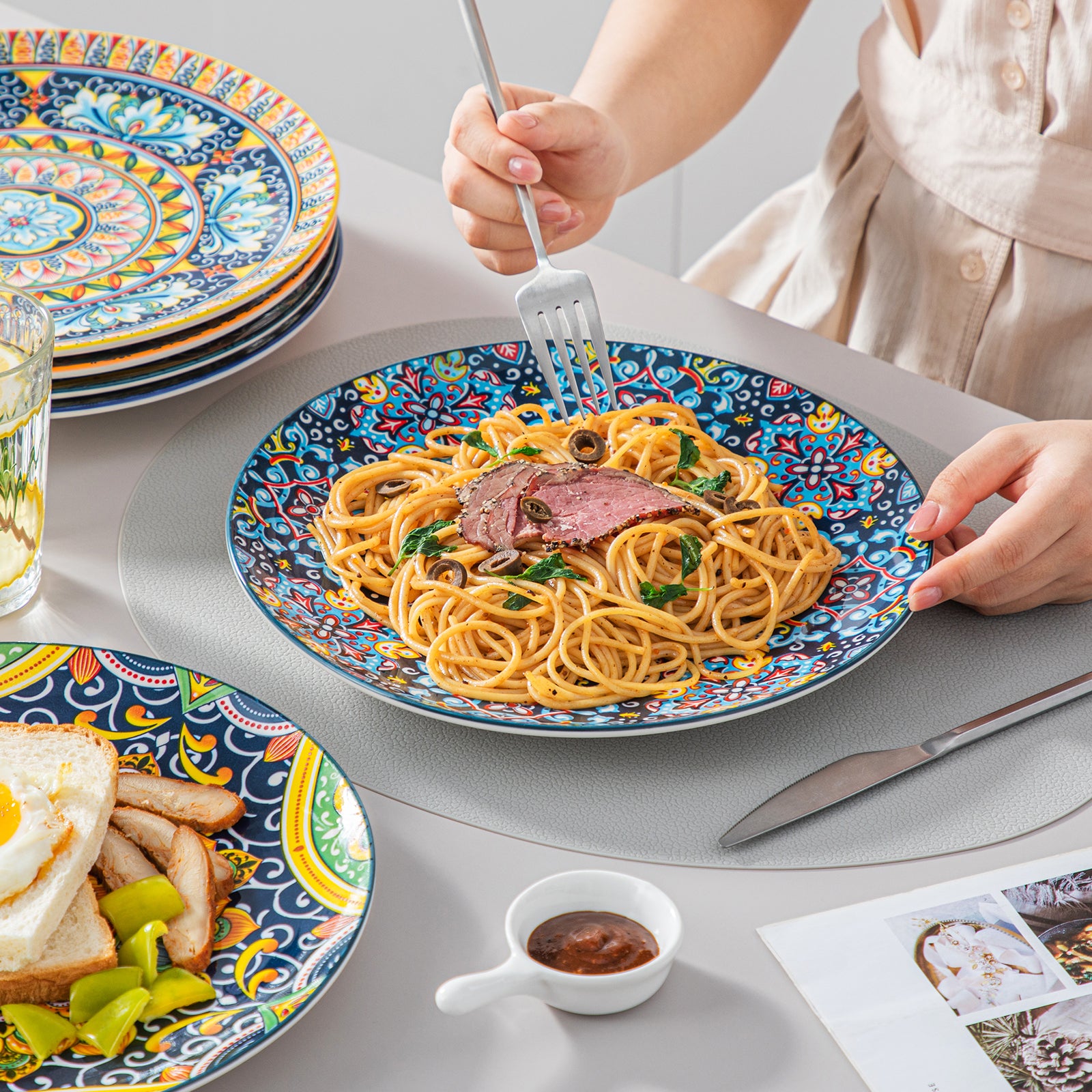 vancasso 12/16/18/24 Piece Ceramic Dinnerware Set Stoneware Bohemian Style with  image 4