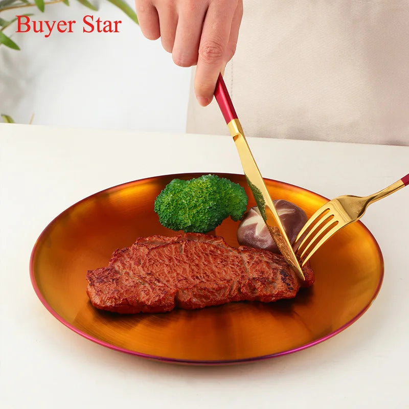 Stainless Steel Dinner Plates European Style Dessert Plate Kitchen Serving Dishe image 3