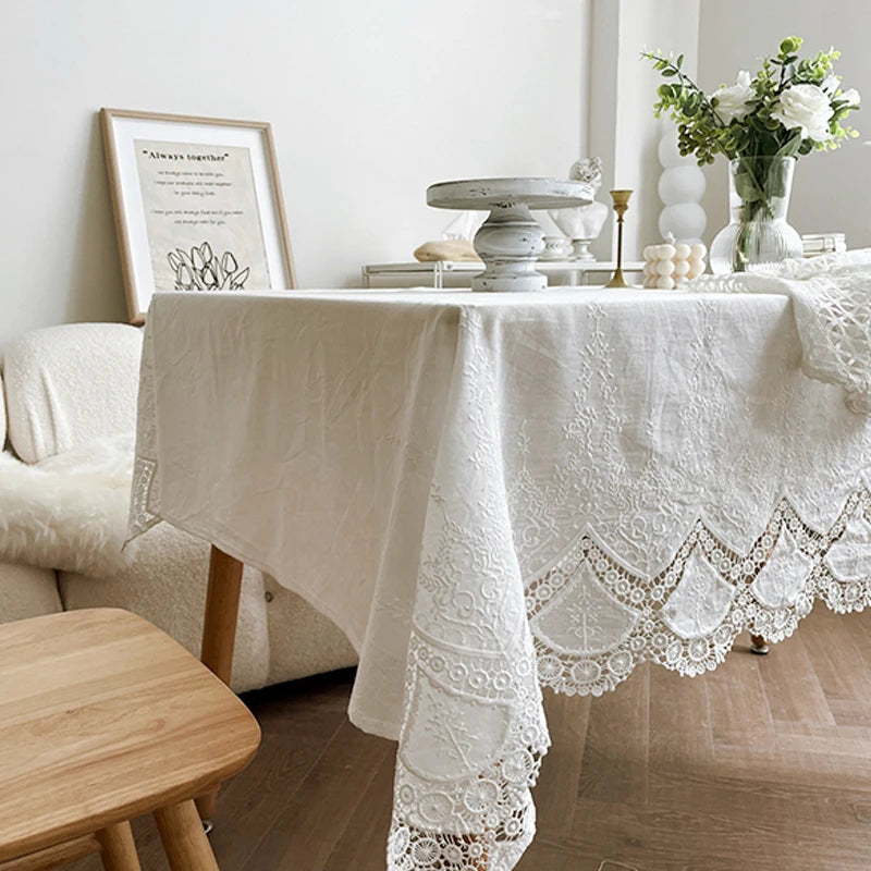 Classic Cotton Lace Tablecloth Dust-Proof Table Cover for Buffet Table Holiday D image 5