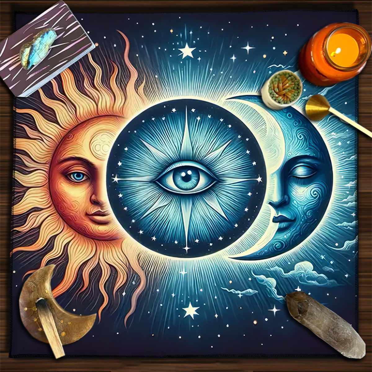 Blue Sun and Moon Tarot Card Tablecloth Table Cloth For Home Decor Card Pad image 0