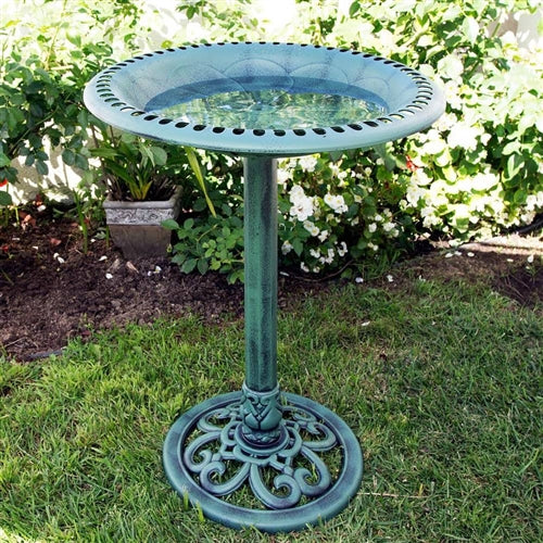 Outdoor Garden Bird Bath Bowl with Stand in Green Bronze Finish image 0