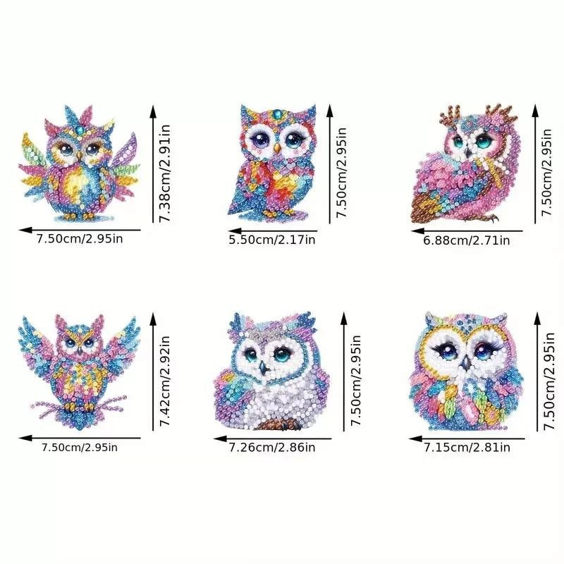 6-Piece Diamond Art Owl Fridge Magnets Diamond jewel Magnet Completed image 11