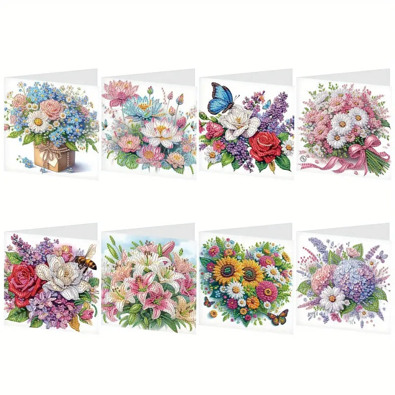 4 Vibrant Note Floral Greeting Cards Jewel Art COMPLETE U CHOOSE image 0