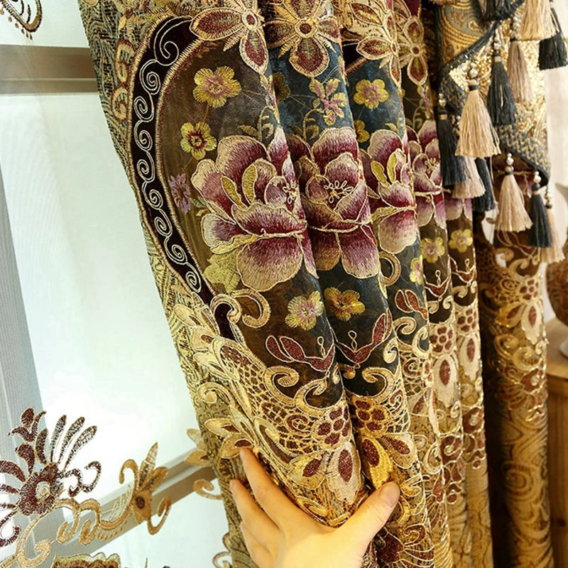 Europe Palace Semi-Blackout Curtains Luxurious Gold Jacquard  Embroidered Bedroo image 2