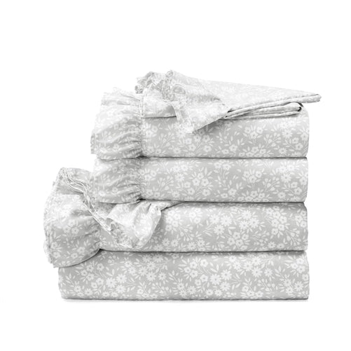 Ruffle Floral Polyester 6 Piece Sheet Set image 1