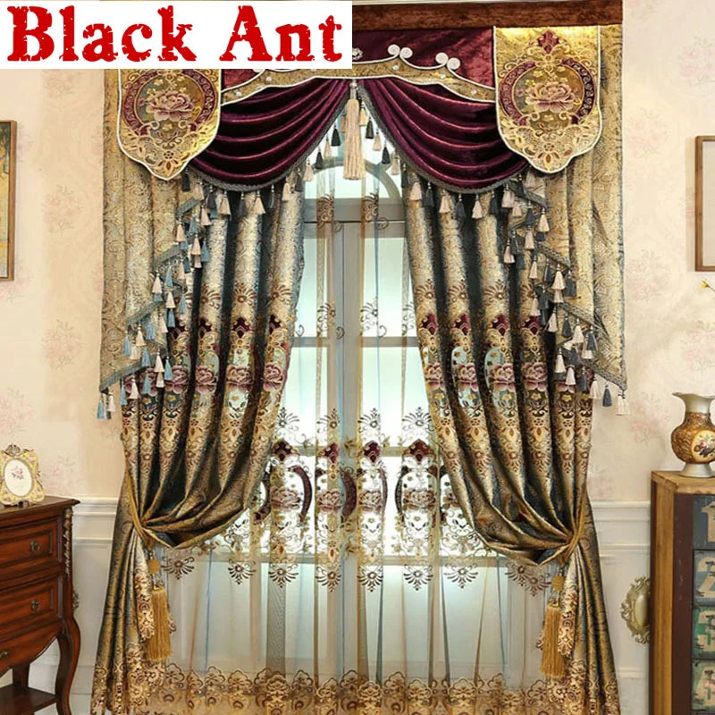 Europe Palace Semi-Blackout Curtains Luxurious Gold Jacquard  Embroidered Bedroo image 0