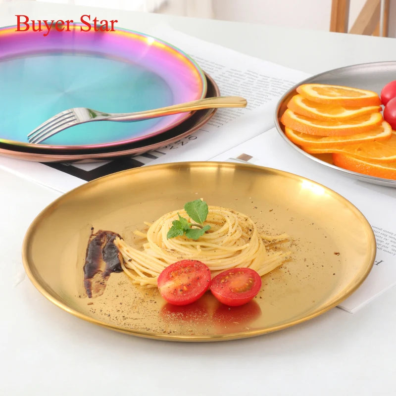 Stainless Steel Dinner Plates European Style Dessert Plate Kitchen Serving Dishe image 2