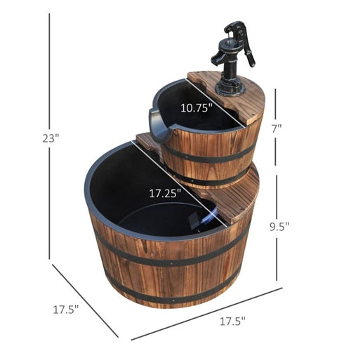 Outdoor 2-Tier Solid Wood Whisky Barrel Waterfall Fountain with Electric Pump image 3