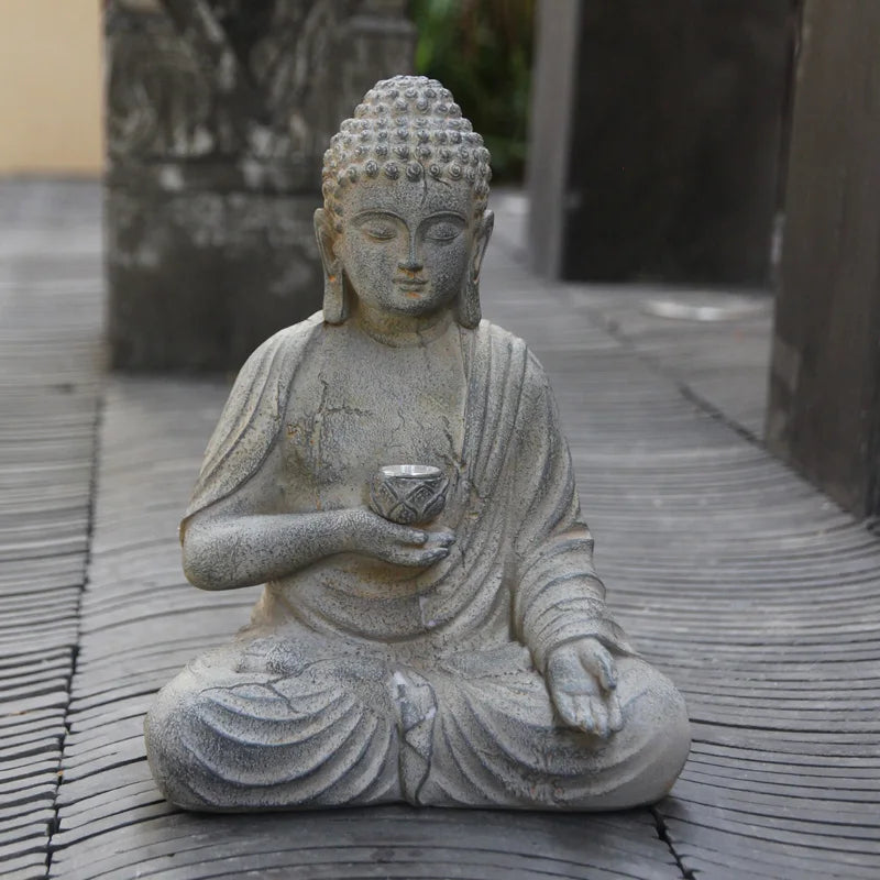 Resin Solar Buddha Statue Sculpture Garden Decor Light Zen Asian Japanese Garden image 3