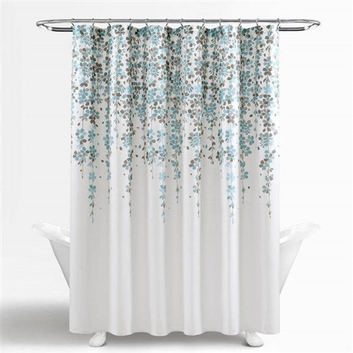 72-inch White Blue Grey Floral Flowers Shower Curtain image 1