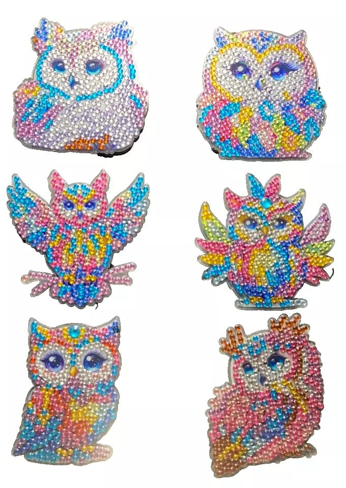 6-Piece Diamond Art Owl Fridge Magnets Diamond jewel Magnet Completed image 3